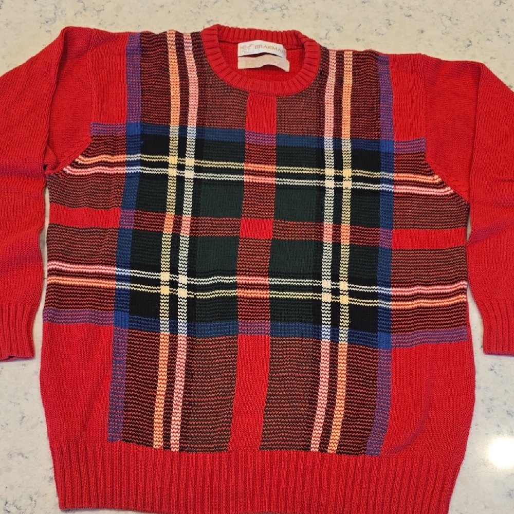 Vintage Braemar 90s Red Plaid Men's Sweater